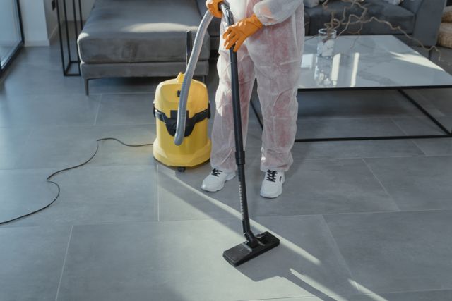 Man cleaning apartment